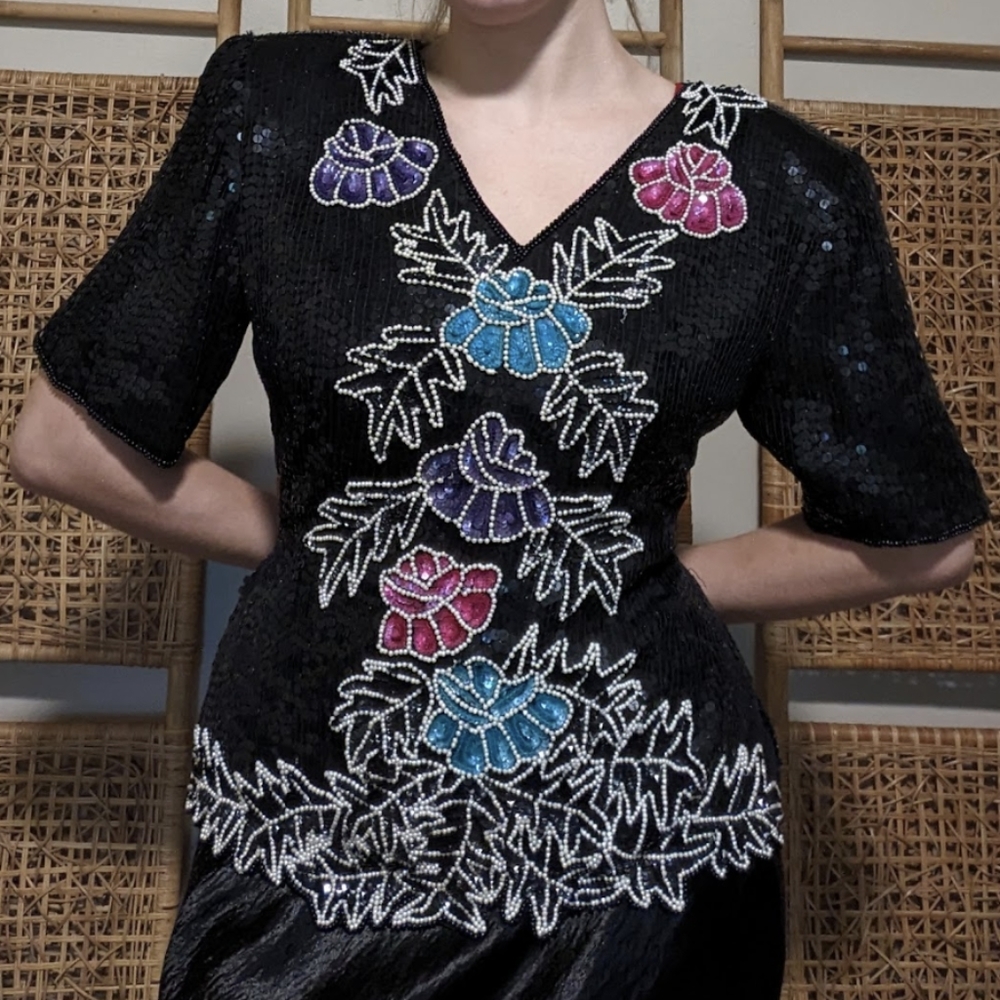 Sequin 80s Shoulder Pad Blouse